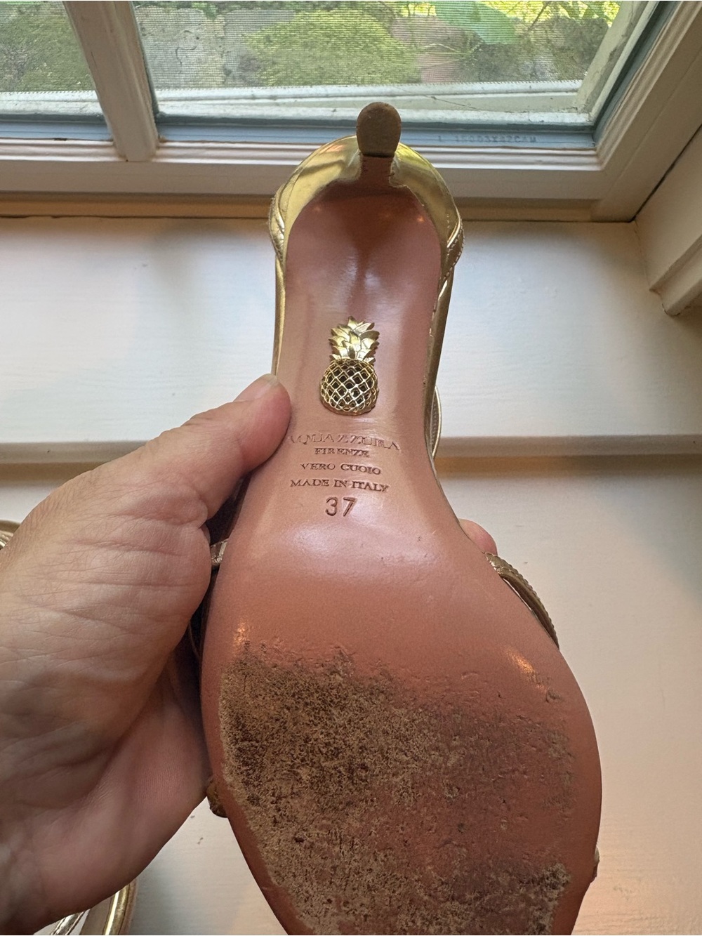 Aquazzura Gold Metallic Ankle-Strap Stiletto Sandal - Picture 9 of 10